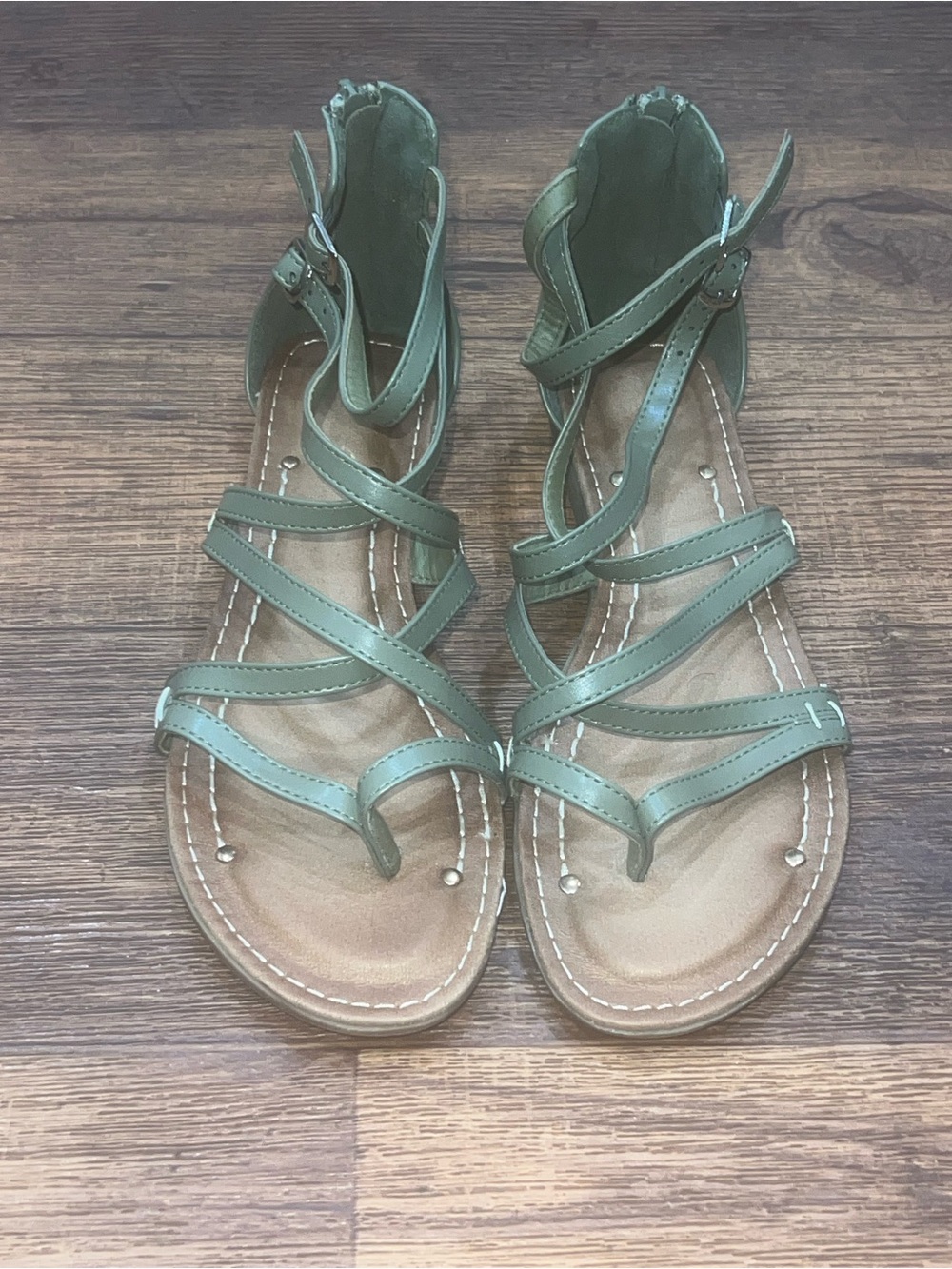 Ollio Olive Green Strappy Ankle-Wrap Sandals